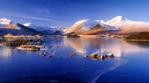 Winter, mountain, lake, snow, ice, blue sky wallpaper thumb