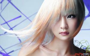 Asian girl, white hair, eyes, makeup wallpaper thumb