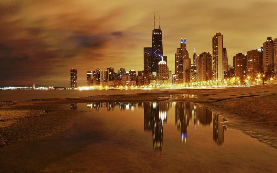 Chicago Lakefront At Night wallpaper,lights HD wallpaper,lake HD wallpaper,city HD wallpaper,night HD wallpaper,skyscrapers HD wallpaper,nature & landscapes HD wallpaper,1920x1200 wallpaper