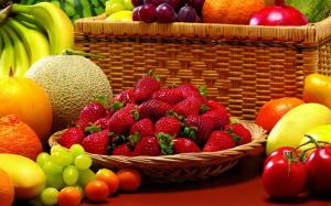 Fruit, Bananas, Strawberries, Grapes, Oranges, Basket, Food wallpaper thumb