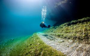 Diver Underwater Path Trail Grass HD wallpaper thumb