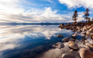 Lake Reflection Landscape Mountains Rocks Stones HD wallpaper thumb