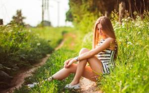 Girl in summer, relaxation, nature, grass wallpaper thumb