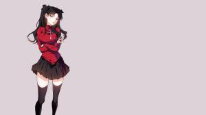 Anime, Anime Girls, Simple Background, Fate Series, Tohsaka Rinskirt, Thigh-Highs, Black Hair, Twintails, Blue Eyes wallpaper thumb