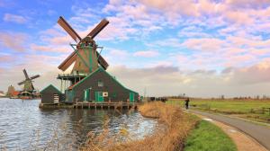 The Netherlands, windmill, river, sky, clouds wallpaper thumb