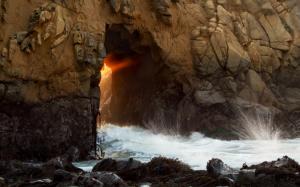 Sunlight Cave Ocean Water Rock Stone HD wallpaper thumb