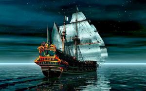Pirate Ship on calm sea wallpaper thumb