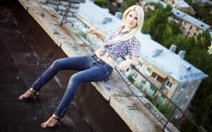 Blonde Girl Jeans Shirt Fashion wallpaper thumb