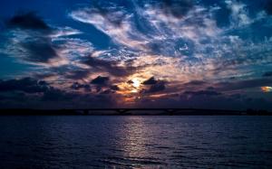 Sunset Clouds Bridge Ocean HD wallpaper thumb