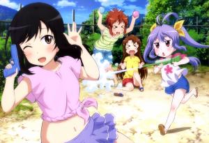Non Non Biyori, Ichijou Hotaru, Koshigaya Komari, Koshigaya Natsumi, Miyauchi Renge, Anime Girls, Water Guns wallpaper thumb