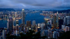 Hong Kong landscape, city buildings, cloudy morning wallpaper thumb