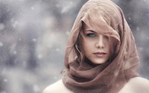 Girl in the winter, brown scarf wallpaper thumb