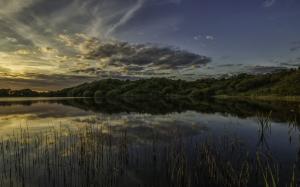 Landscape Lake Reflection Sunset Clouds HD wallpaper thumb
