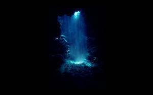 Underwater Cave Diver Blue Black Sunlight HD wallpaper thumb