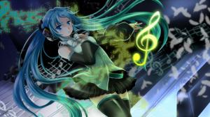 Hatsune Miku, blue hair girl, headphones, music, anime wallpaper thumb