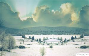 Tilt-Shift Clouds Winter Snow Landscape Forest HD wallpaper thumb