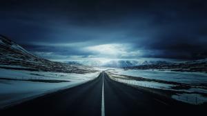 Road, Mountain, Snow, Clouds wallpaper thumb