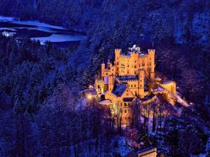 Hohenschwangau Castle, architecture, germany, attractions, world, night, winter, forest wallpaper thumb