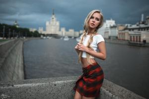 Women, Model, Blonde, Ponytail, Skirt, River, City, Looking Away, Georgiy Chernyadyev wallpaper thumb