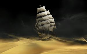 Pirates of the Caribbean Ship Schooner Desert HD wallpaper thumb