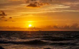 Sunset Sunlight Ocean Ship Clouds HD wallpaper thumb