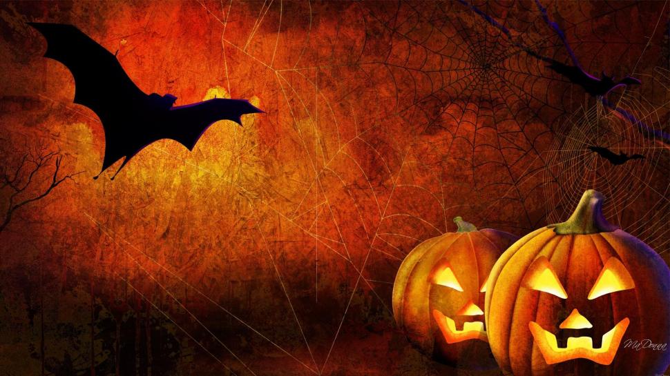 Bats and Jacks wallpaper,pumpkins HD wallpaper,lights HD wallpaper,halloween HD wallpaper,orange HD wallpaper,spooky HD wallpaper,spider-web HD wallpaper,jack--o--lantersn HD wallpaper,scary HD wallpaper,bats HD wallpaper,1920x1080 wallpaper