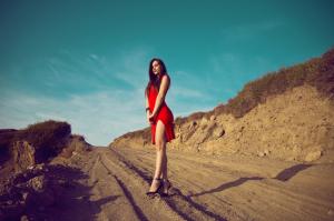 Women, Model, Red Dress, High Heels, Brunette wallpaper thumb