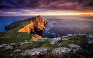 Scotland, Neist point, Skye island, lighthouse, sunset, sea wallpaper thumb