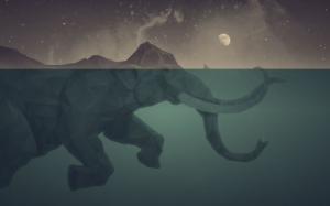 Elephant Abstract Polygon Art Underwater Night Moon Stars HD wallpaper thumb