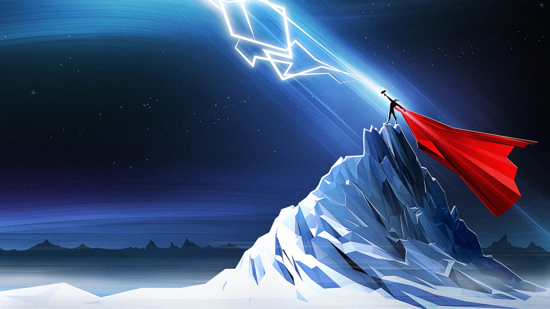 Thor Hammer Mjolnir Marvel Lightning Polygon Art Night HD wallpaper | anime  | Wallpaper Better
