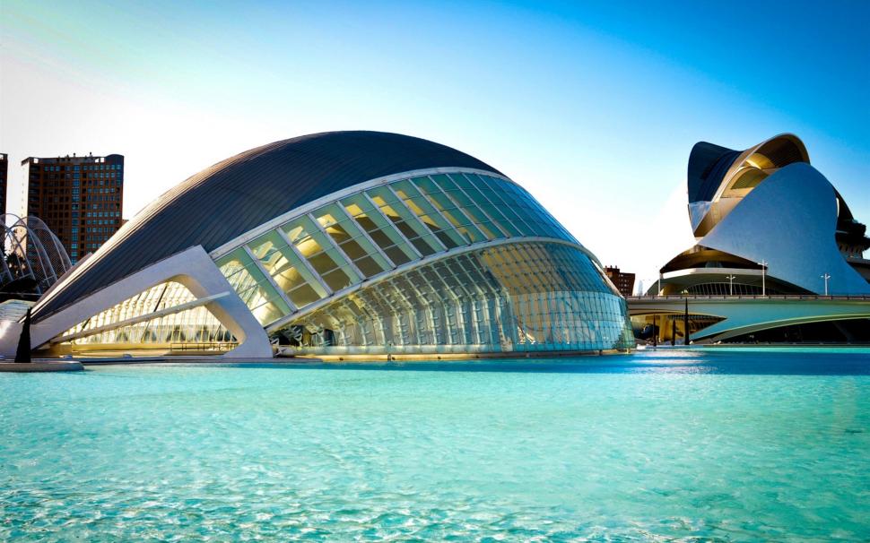 Spain, Valencia, City of Arts and Sciences, building, river, blue water wallpaper,Spain HD wallpaper,Valencia HD wallpaper,City HD wallpaper,Arts HD wallpaper,Sciences HD wallpaper,Building HD wallpaper,River HD wallpaper,Blue HD wallpaper,Water HD wallpaper,1920x1200 wallpaper
