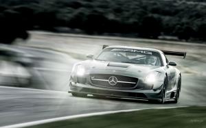 Mercedes AMG SLS Gullwing Matte Motion Blur Race Car HD wallpaper thumb