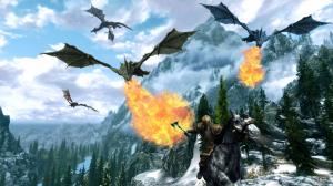 Skyrim Elder Scrolls Dragon Mountains Landscape Horse Fire HD wallpaper thumb