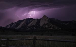 Mountains Lightning Landscape Storm Purple HD wallpaper thumb