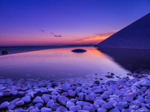Sea, coast, stones, dawn, water reflection wallpaper thumb