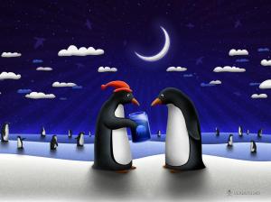 new year, christmas, penguins, gift, moon wallpaper thumb