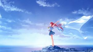 Deep blue sky, sea, clean, white cloth, cute anime girl wallpaper thumb