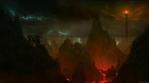 The Lord of the Rings Dark Mordor Lightning Mountains Drawing HD wallpaper thumb