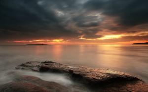 Ocean Rock Stone Clouds Sunset HD wallpaper thumb