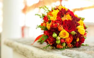 Roses Yellow Red Orange Flowers Bouquet wallpaper thumb