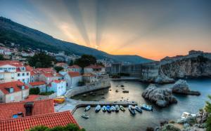 Dubrovnik, Croatia, harbor, boats, sunrise, houses, sea wallpaper thumb