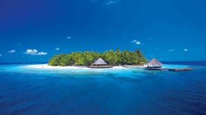 Oceans, islands, palm trees, cottage, blue sky, pier picture, beautiful sea, landscape, beach wallpaper thumb