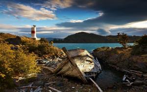 Sea, Lighthouse, Chile, Landscape, Wreckage wallpaper thumb