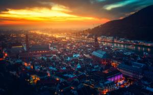 Heidelberg castle, Germany, beautiful city night, houses, river, lights, sunset wallpaper thumb