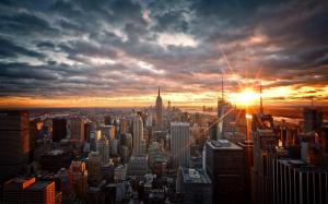 Manhattan, New York, USA, skyscrapers, dawn, sunrise wallpaper thumb
