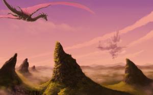 Dragon flying to the castle wallpaper thumb