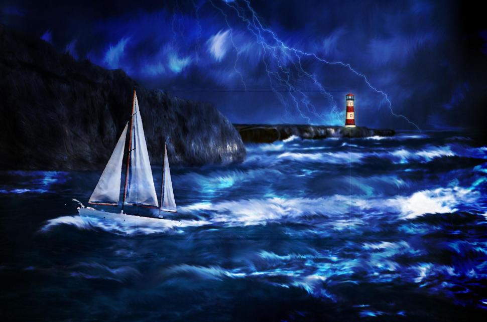 Thunderstorm At Lighthouse wallpaper,storm HD wallpaper,sailboat HD wallpaper,blue HD wallpaper,flashlights HD wallpaper,clouds HD wallpaper,3d & abstract HD wallpaper,2500x1656 wallpaper
