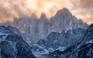 Winter, mountains, snow, clouds, dusk, top view wallpaper thumb