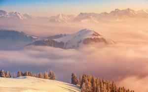 Winter, mountains, clouds, top view, Switzerland wallpaper thumb
