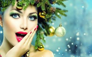 Girl Model Blue Eyes Holiday New Year Christmas Decorations wallpaper thumb